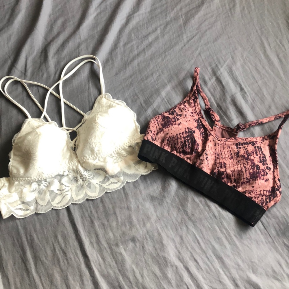 2 pink bras